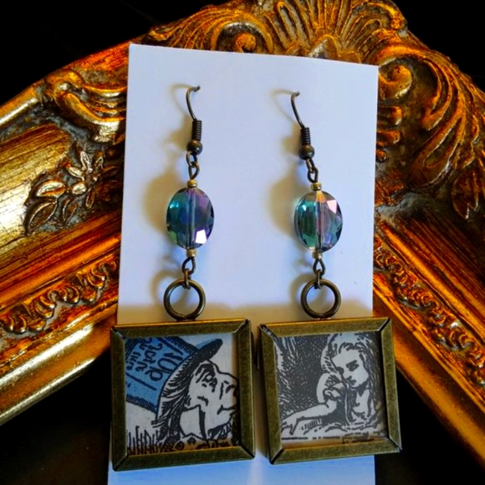 💥THE ALICE - Alice In Wonderland Brass, Crystal, and Glass Hook Earrings
